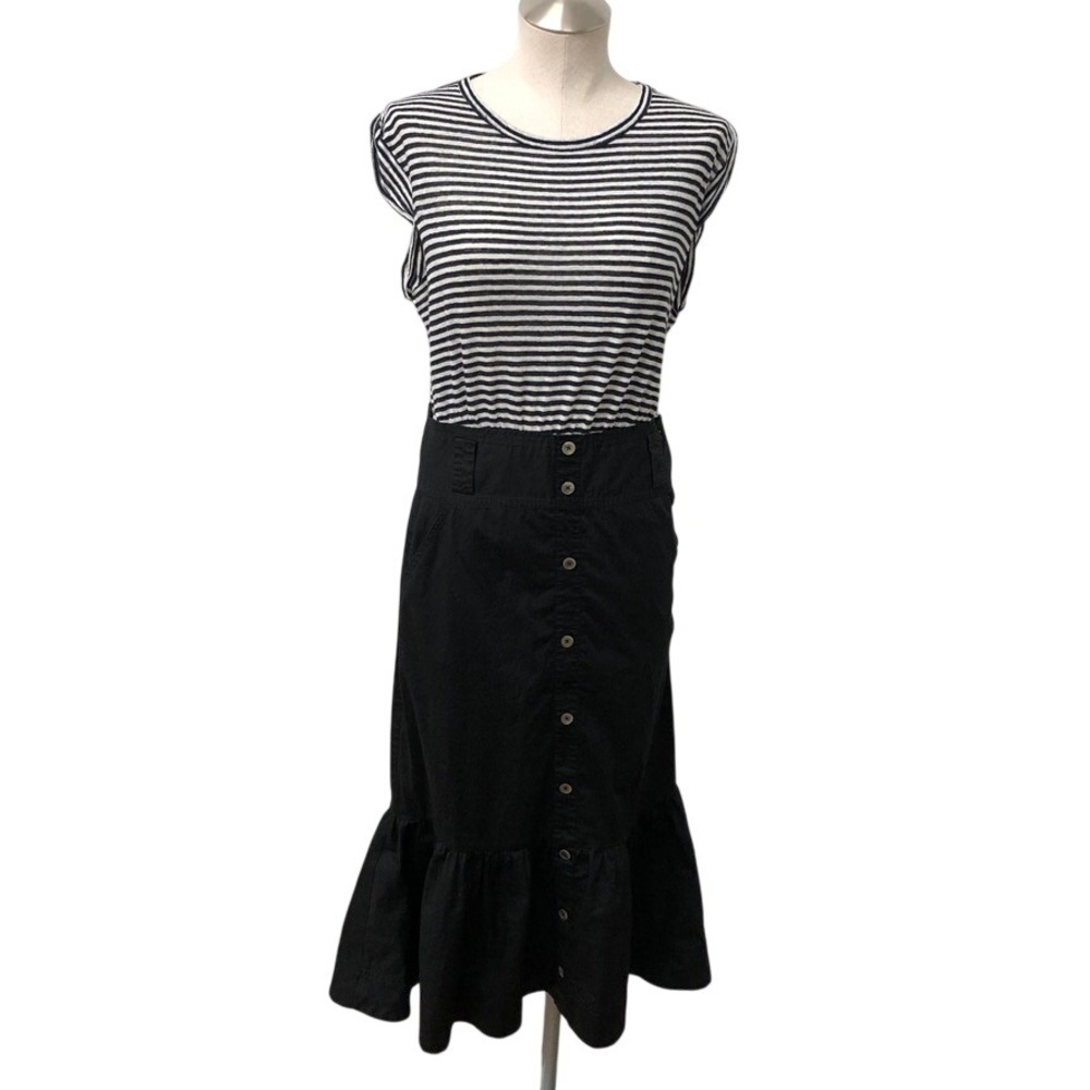 Veronica Beard Jeans Dress Womens Small Black White Striped Mixed Media Midi